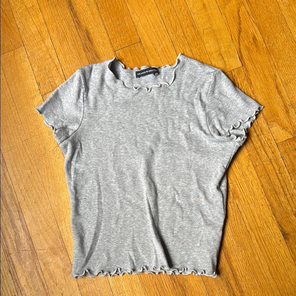 Brandy Melville Gray Ribbed Fitted Short Sleeve Tee
